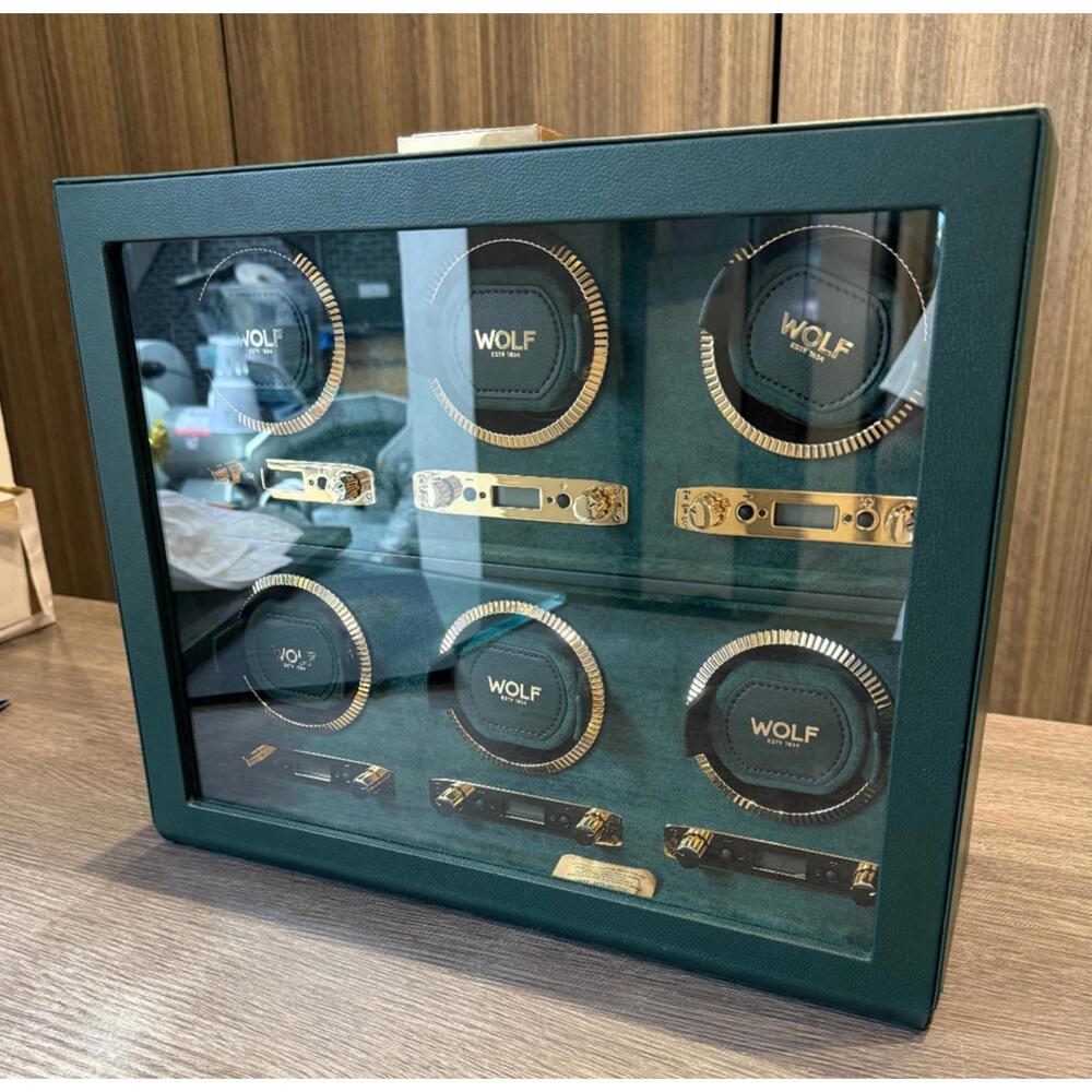WOLF Britiswh Racing 6 Piece Watch Winder with Cover in Green Color, 792441